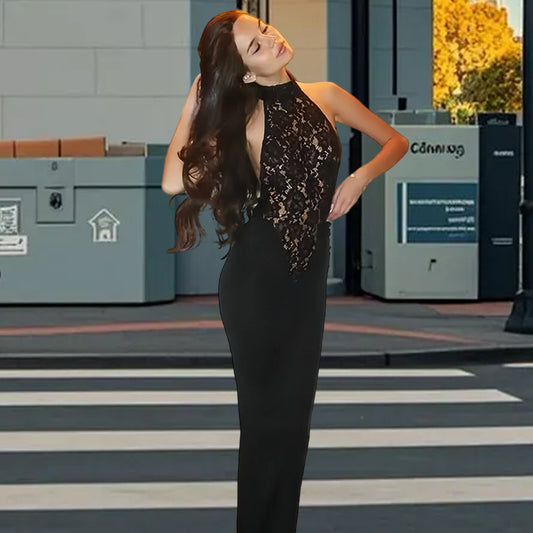 Dames Élégante robe maxi en dentelle avec décolleté en V profond et coupe ajustée Chic und Stil