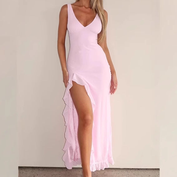 Robe maxi élégante pour femmes avec détail volanté et fente latérale Chic und Stil