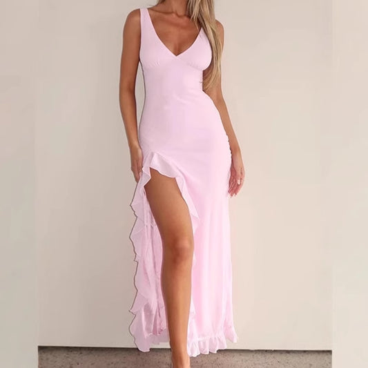 Robe maxi élégante pour femmes avec détail volanté et fente latérale Chic und Stil