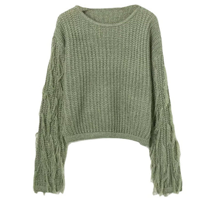 Pull en tricot tendance pour femmes avec des manches à franges originales Chic und Stil