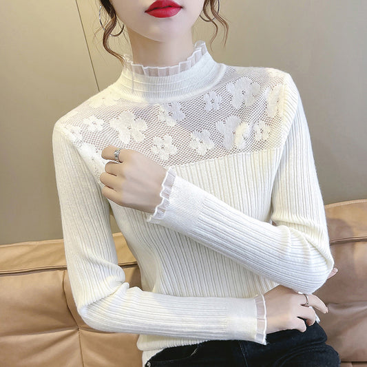 Pull femme avec empiècement floral en dentelle et structure en côtes Chic und Stil