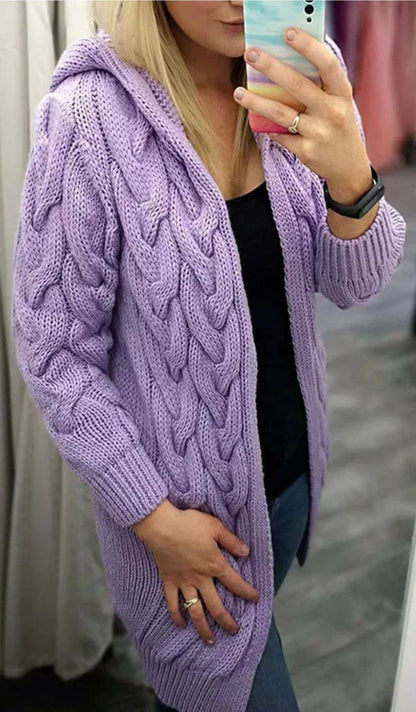 Dames Gros Tricot Cardigan avec Capuche et Motif en Relief Chic und Stil