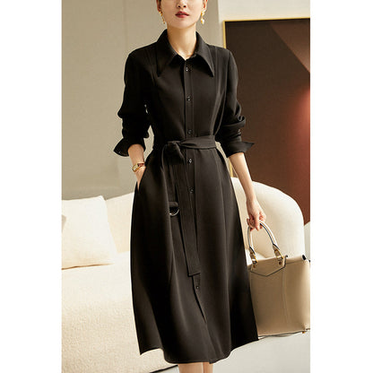 Robe chemise mi-longue élégante pour femmes avec ceinture à nouer Chic und Stil