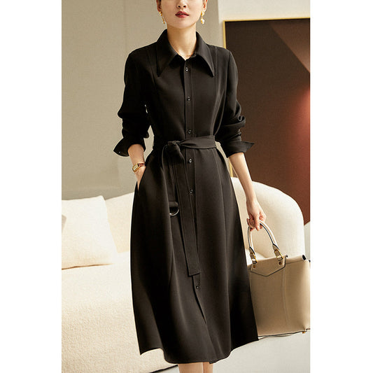 Robe chemise mi-longue élégante pour femmes avec ceinture à nouer Chic und Stil
