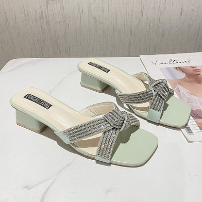 Sandales élégantes pour dames avec ornements en strass et talon bloc confortable Chic und Stil
