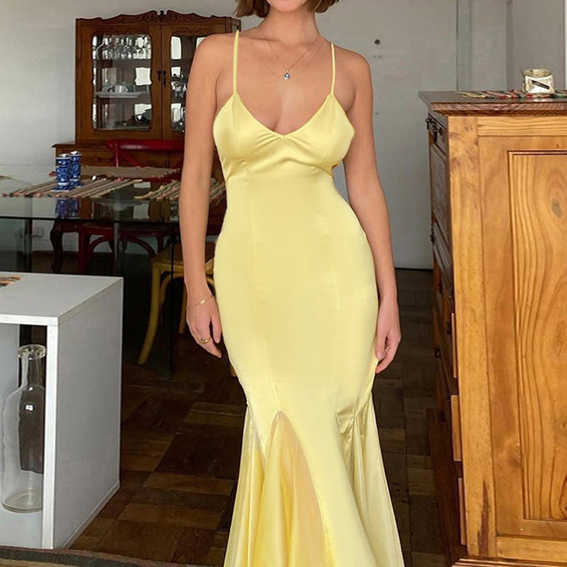 Femmes Robe maxi élégante avec décolleté en V profond et fente Chic und Stil