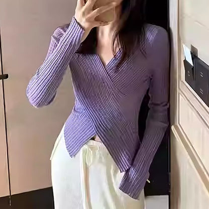 Pull en maille côtelée à dos croisé pour femmes Chic und Stil