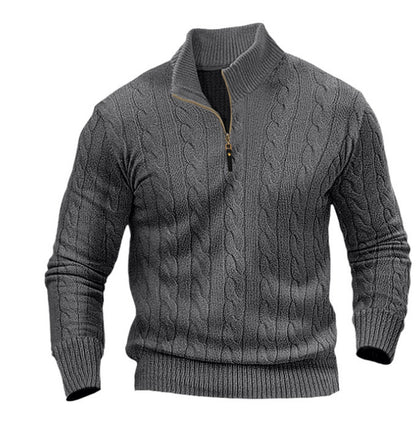 Pull en tricot stylé pour hommes avec col mi-ouvert et motif torsadé Chic und Stil
