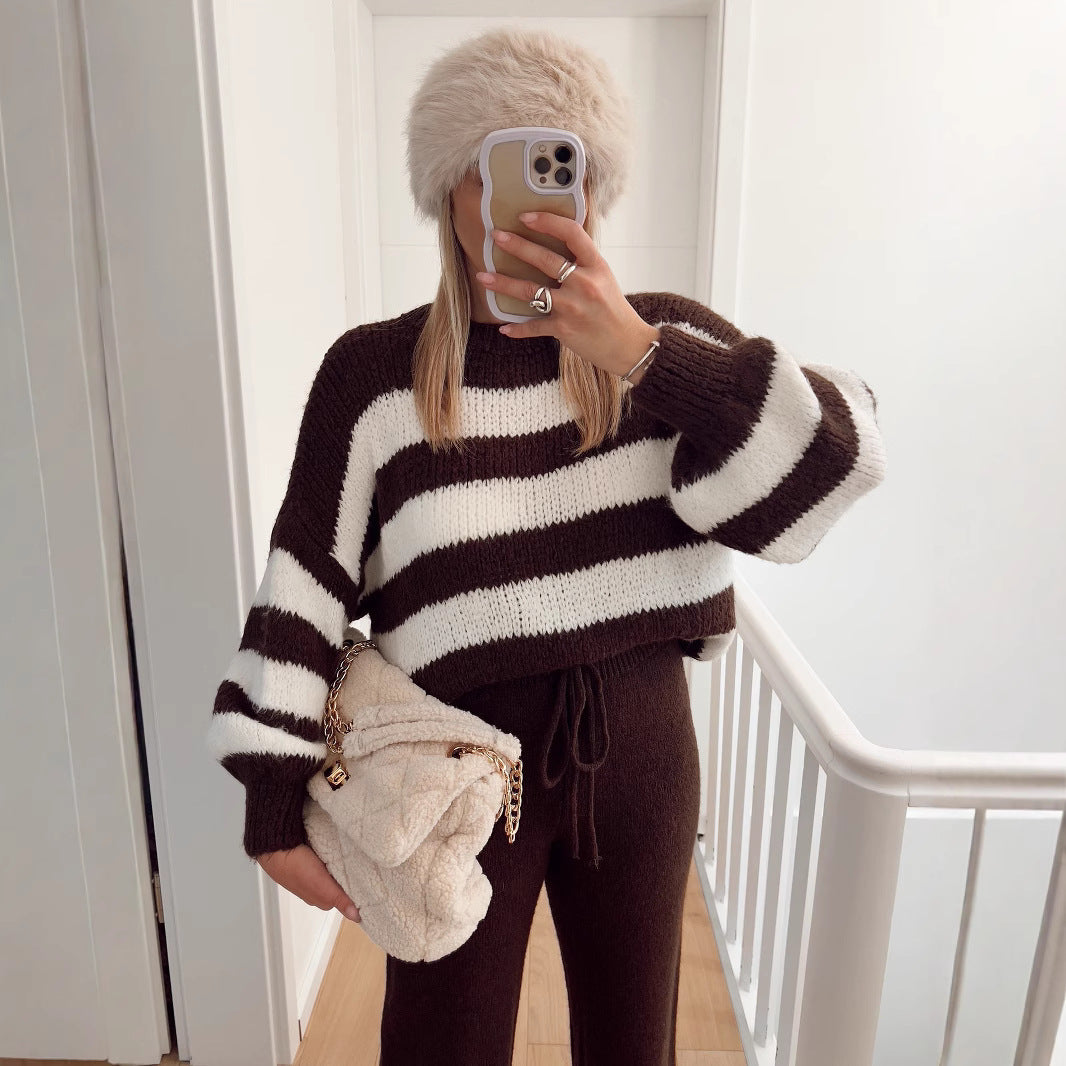 Pull cropped à la mode pour femme avec un motif rayé unique et des manches larges Chic und Stil