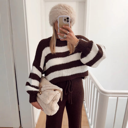 Pull cropped à la mode pour femme avec un motif rayé unique et des manches larges Chic und Stil