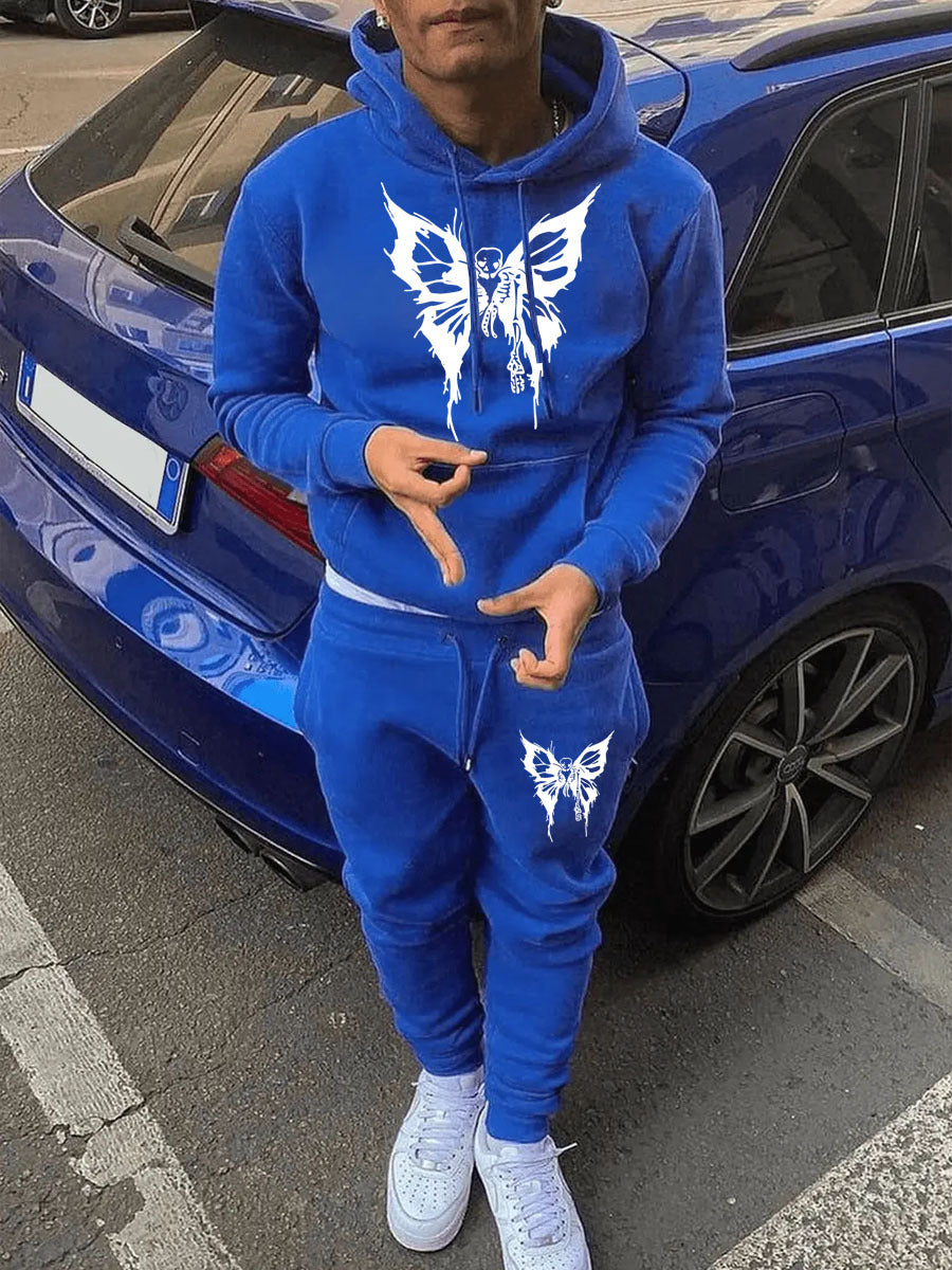 Chic and Style women's sports hoodie and jogger pants set with detailed butterfly pattern