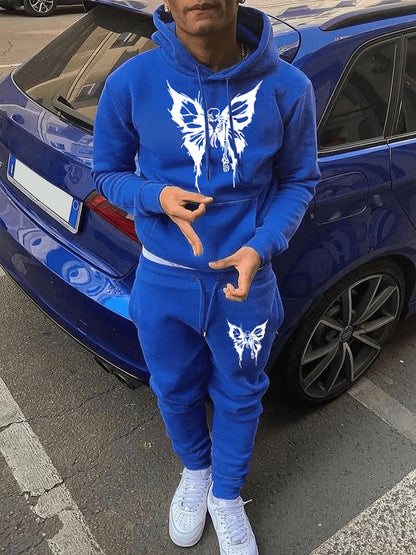 Chic and Style women's sports hoodie and jogger pants set with detailed butterfly pattern