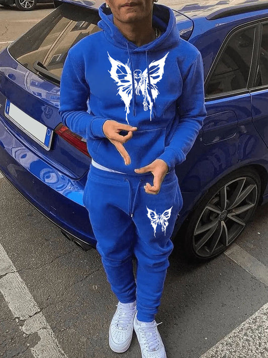 Chic and Style women's sports hoodie and jogger pants set with detailed butterfly pattern