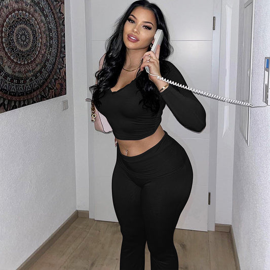 Fitted lounge set for women with long sleeves and wide pants Chic and Style