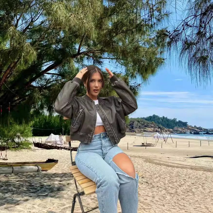 Dames haute qualité et élégante veste en cuir synthétique Chic und Stil