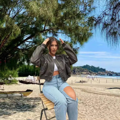 Dames haute qualité et élégante veste en cuir synthétique Chic und Stil