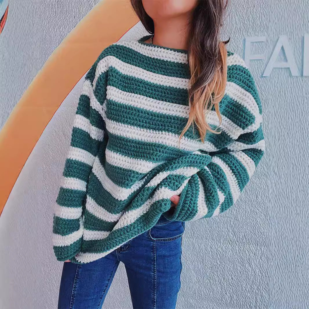 Pull en tricot décontracté pour femmes avec un motif à rayures bloquées et une coupe ample Chic und Stil