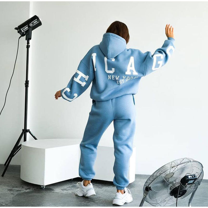 Dames Ensemble de sweat-shirt oversize décontracté avec capuche et taille élastique Chic und Stil