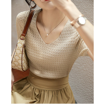 Top en tricot texturé à manches courtes pour femmes Chic und Stil