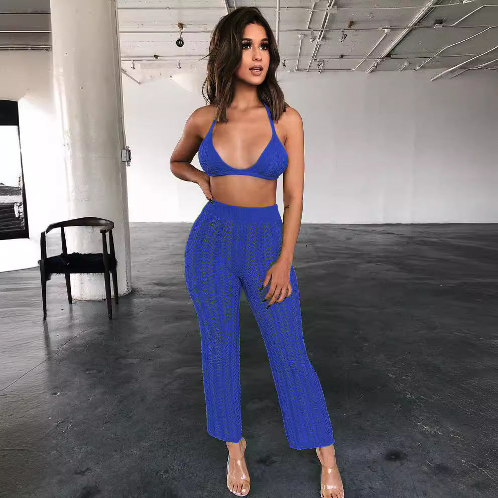 Womens knit set with high waist pants and minimalist top Chic und Stil