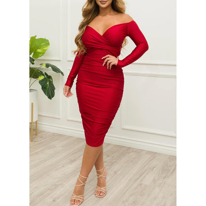 Women's Chic and Stylish Off-Shoulder Ruffle Bodycon Dress