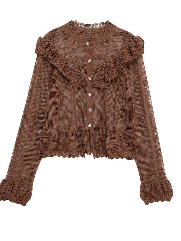 Dames cardigan fin avec détails en volants et patte de boutonnage Chic und Stil