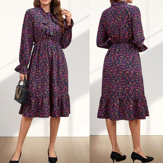 Dames Vintage Floral Midi Robe Chic und Stil