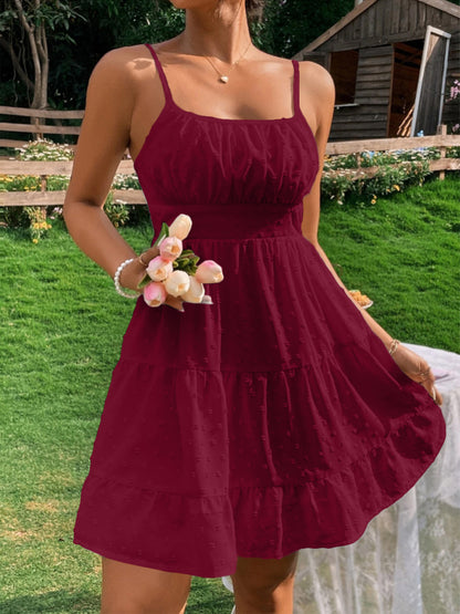 Robe d'été pour femmes avec volants et bretelles spaghetti réglables Chic und Stil