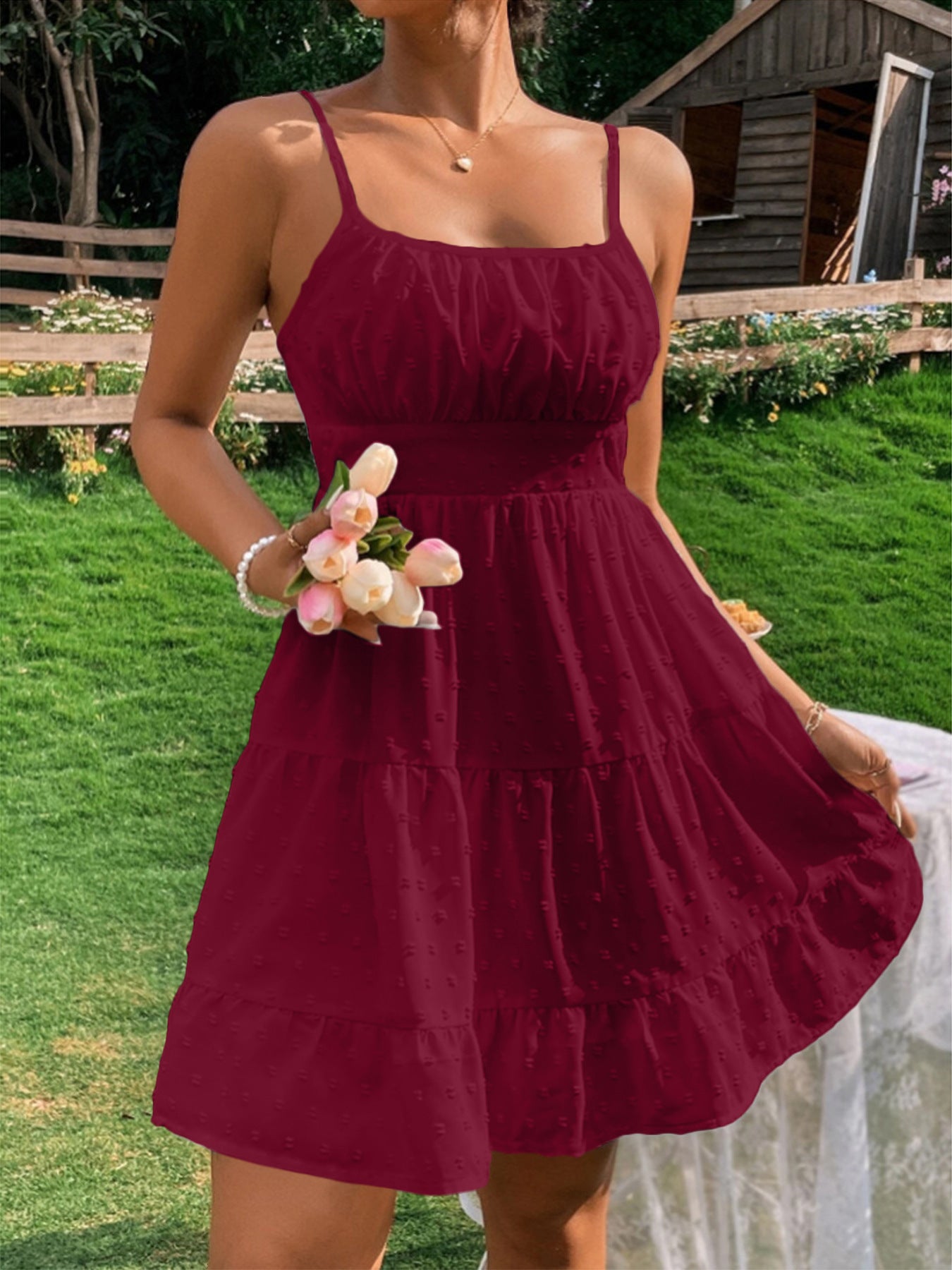 Robe d'été pour femmes avec volants et bretelles spaghetti réglables Chic und Stil