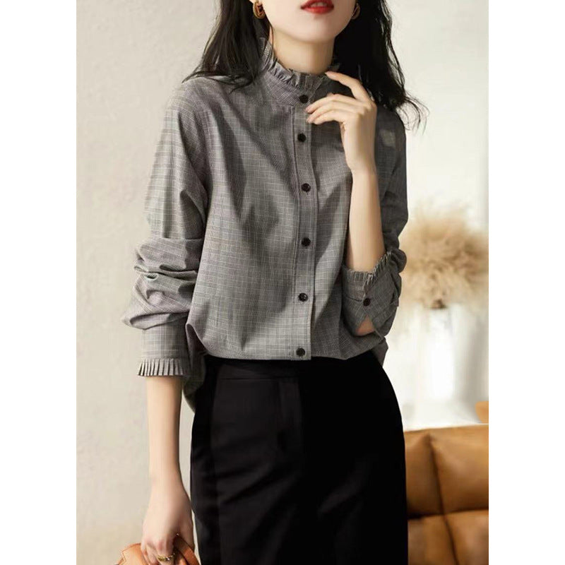 Blouse à col volants à carreaux Chic und Stil pour femmes