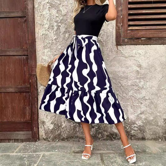 Jupes maxi pour femmes avec taille élastique et motif vague ludique Chic und Stil