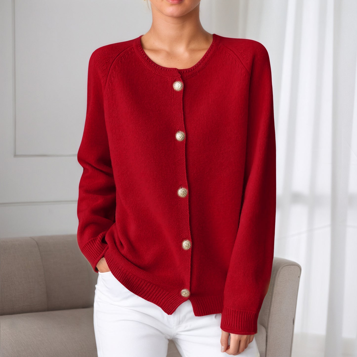 Cardigan en maille douce pour femmes avec détails en boutons et poignets élastiques Chic und Stil