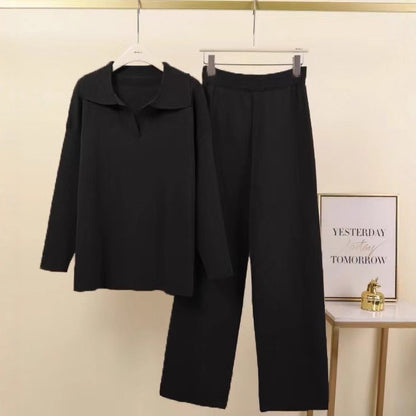 Women Elegant set of casual pants and blouses with collar Chic and Style