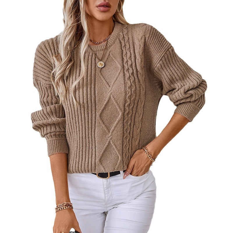 Pull en tricot à la mode pour femmes avec des motifs structurés et un col rond Chic und Stil