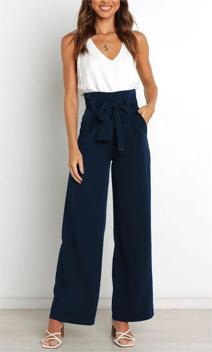Women Wide Leg Pants with Decorative Tying Belt Chic and Style