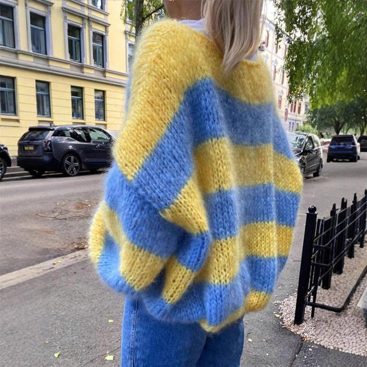 Dames Pull en maille surdimensionné avec motif rayé frappant Chic und Stil