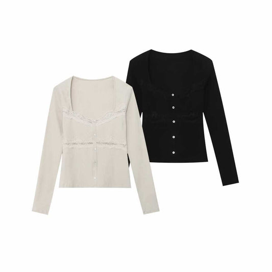 Dames élégante cardigan tricot avec accents en dentelle Chic und Stil