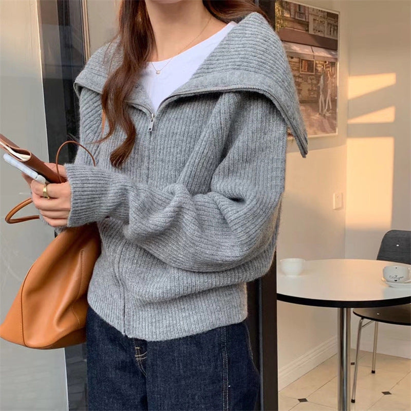Pull en tricot pour femmes avec col montant et fermeture éclair Chic und Stil