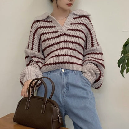 Pull en tricot pour femmes avec col décontracté et rayures attrayantes Chic und Stil
