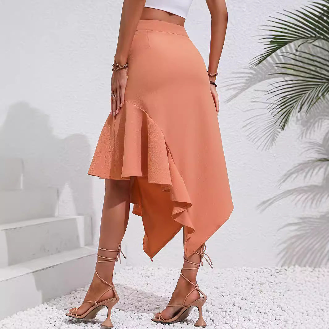 Jupe maxi asymétrique pour femmes avec volants élégants et taille haute Chic und Stil