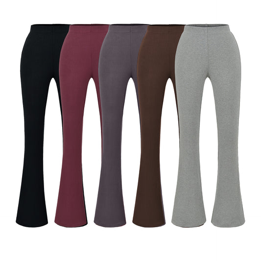 Elegant flared pants for women with a high waist and fine rib design Chic and Style