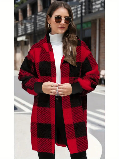 Ladies Cozy Wool Blazer with Plaid Pattern Chic and Style