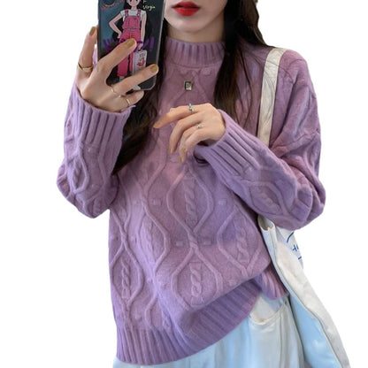Pull en grosse maille confortable pour femmes avec motif en torsades et grands bords Chic und Stil