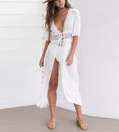 Femme Bohemian Détail en Crochet Plage Couvrir-Vêtement Robe Chic und Stil