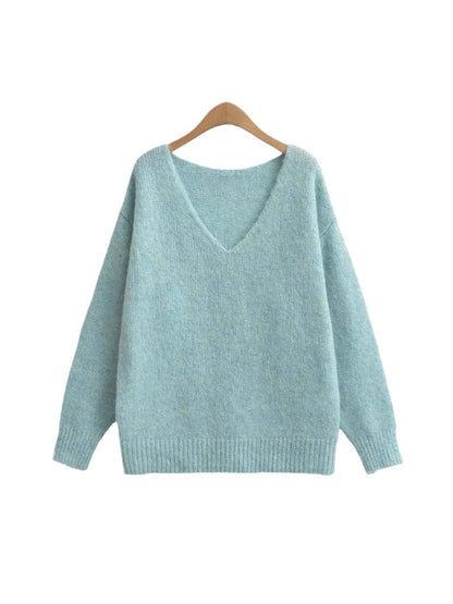 Pull oversized à col en V pour dames en tricot doux Chic und Stil