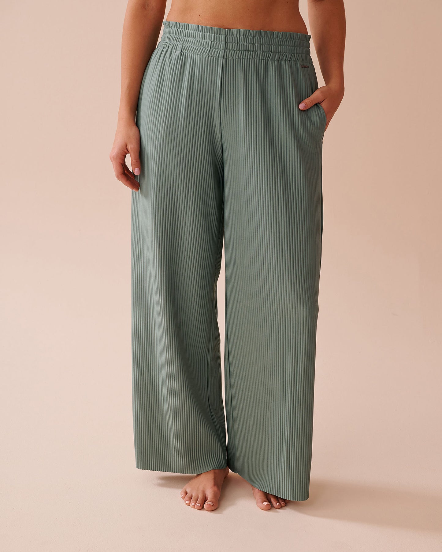 Pleated pants for ladies with elastic waist and side pockets