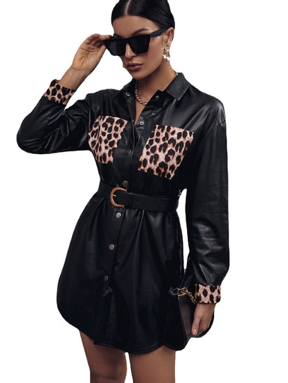 Robe chemise en simili cuir pour femmes avec imprimé animal et ceinture ajustable Chic und Stil