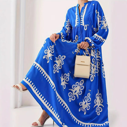 Robe longue kaftan pour femmes avec accents floraux et boutons Chic und Stil