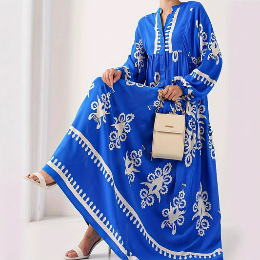 Robe longue kaftan pour femmes avec accents floraux et boutons Chic und Stil