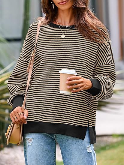 Pull oversized rayé décontracté pour dames Chic und Stil